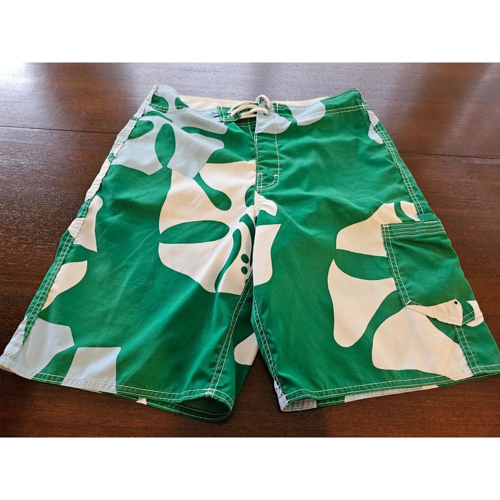 Hollister Board Shorts Mens 30 Green White Floral Tropical Hibiscus Swim Trunks